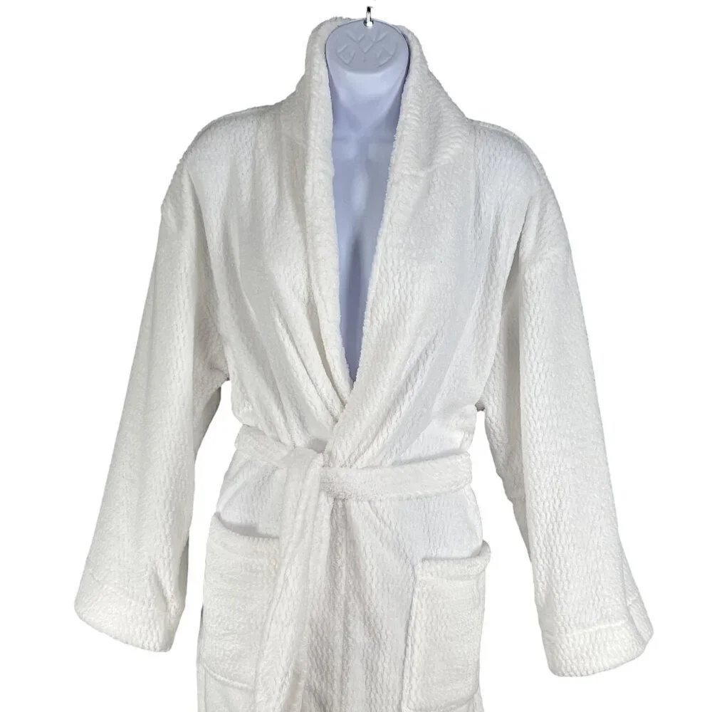 Ulta Beauty NWT Womens S/M White Textured Plush Spa Robe Belted Pockets